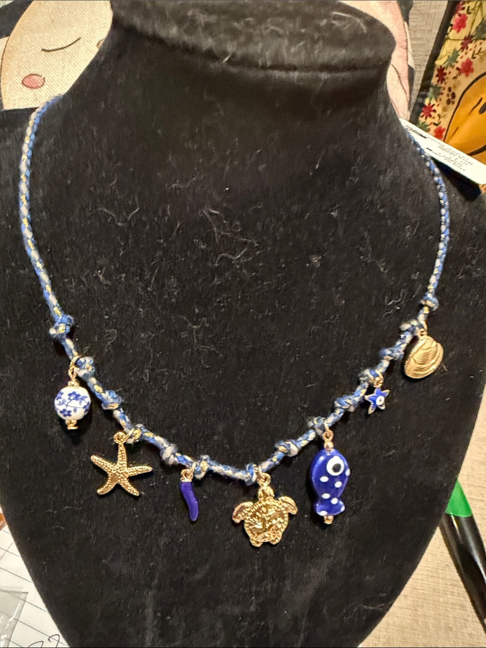 Blue Beaded Nautical Charm Necklace - Unknown Brand